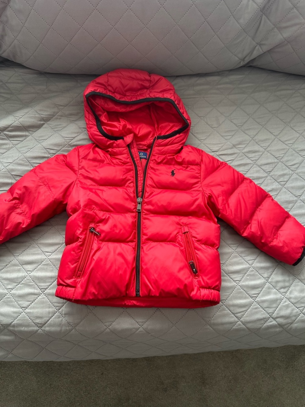 Ralph Lauren Red Puffer Hooded Jacket for Kids